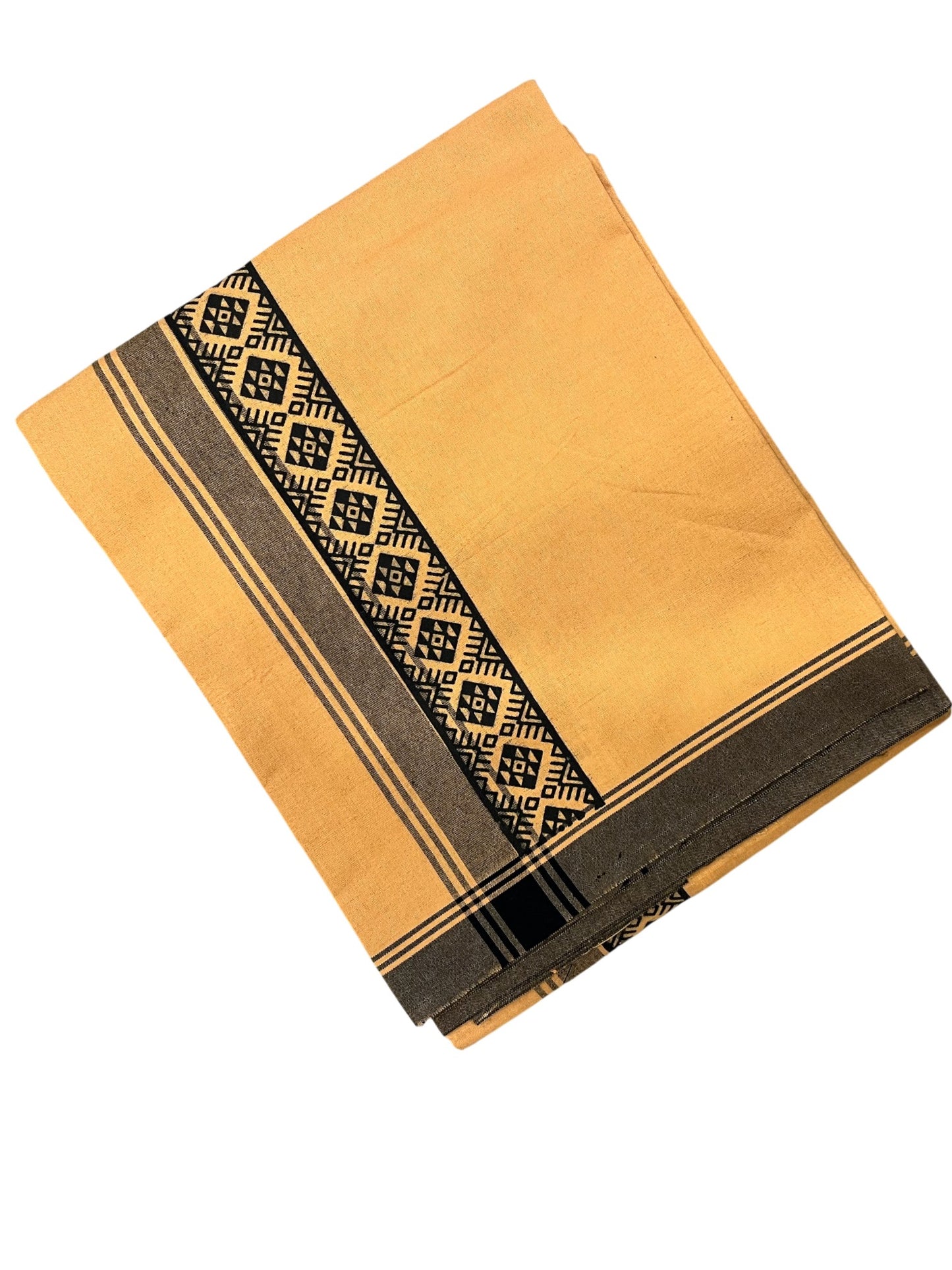 Southloom Saffron (Kaavi) Black Printed Single Mundu / Lungi (South Indian Kerala Dhoti)