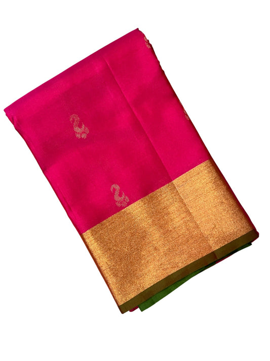 Southloom Pure Handloom Bridal Kanchipuram Silk Saree with Korvai Work (Green & Pink)