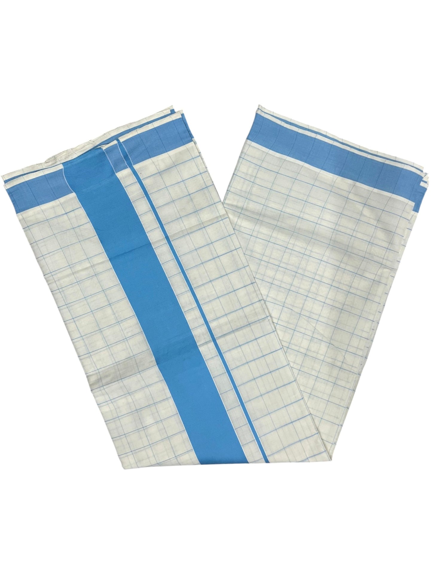 Southloom Pure Cotton Kerala Saree with Blue Check Designs Across Body