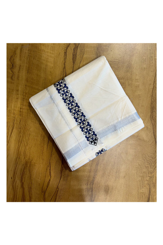 Southloom Pure Cotton Silver Kasavu Mundu with Trendy Print