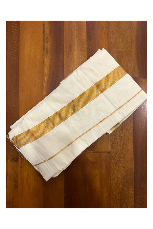 Southloom Kid's Off White Pure Cotton Velcro Mundu with Kasavu Kara Age 11 - 15 (South Indian Kerala Dhoti)