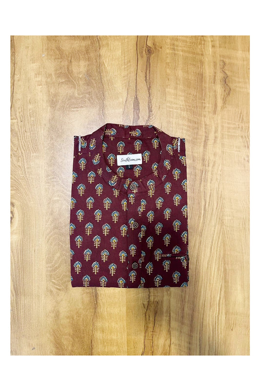 Southloom Maroon Short Kurta with Block Prints