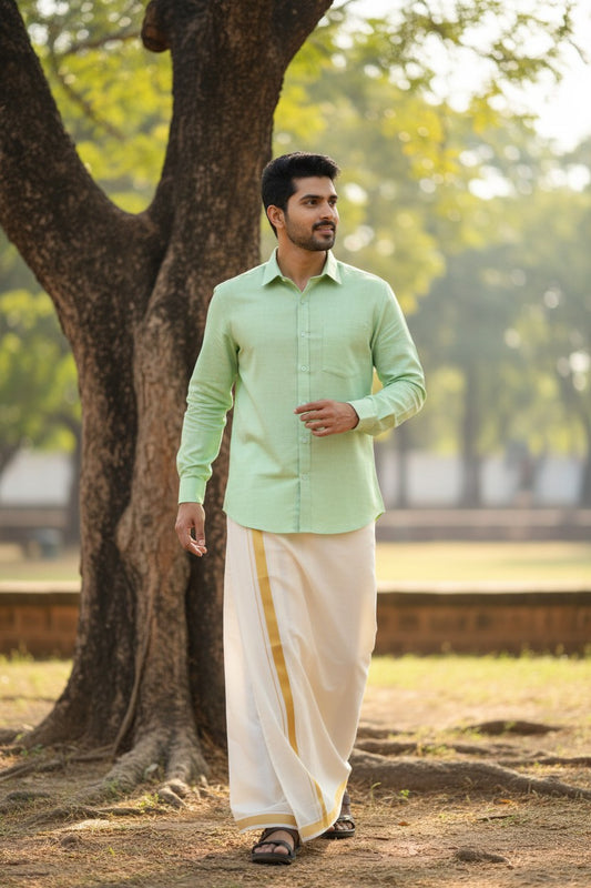 Pure Cotton Green Plain Shirt SLSHIRT 44 FS