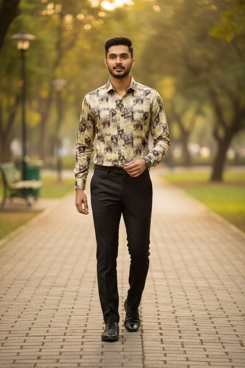 Pure Cotton Multi Colour Brown Printed Shirt SLSHIRT 46 FS