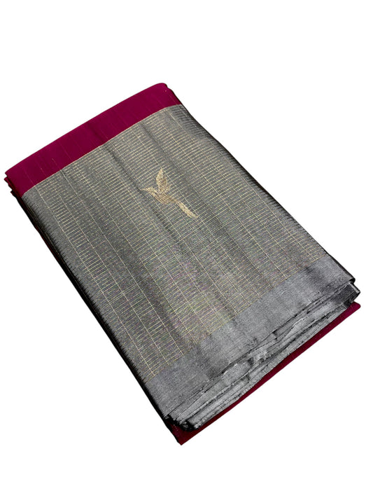 Southloom Pure Handloom Kanchipuram Silk Saree with Butta Work (Magenta& Grey)