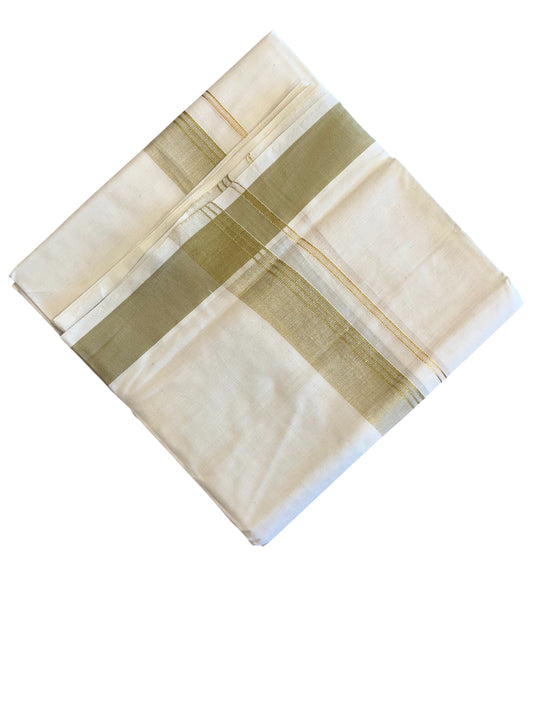 Southloom Pure Cotton Mundu with Beige Lines and Beige Border (South Indian Kerala Dhoti)