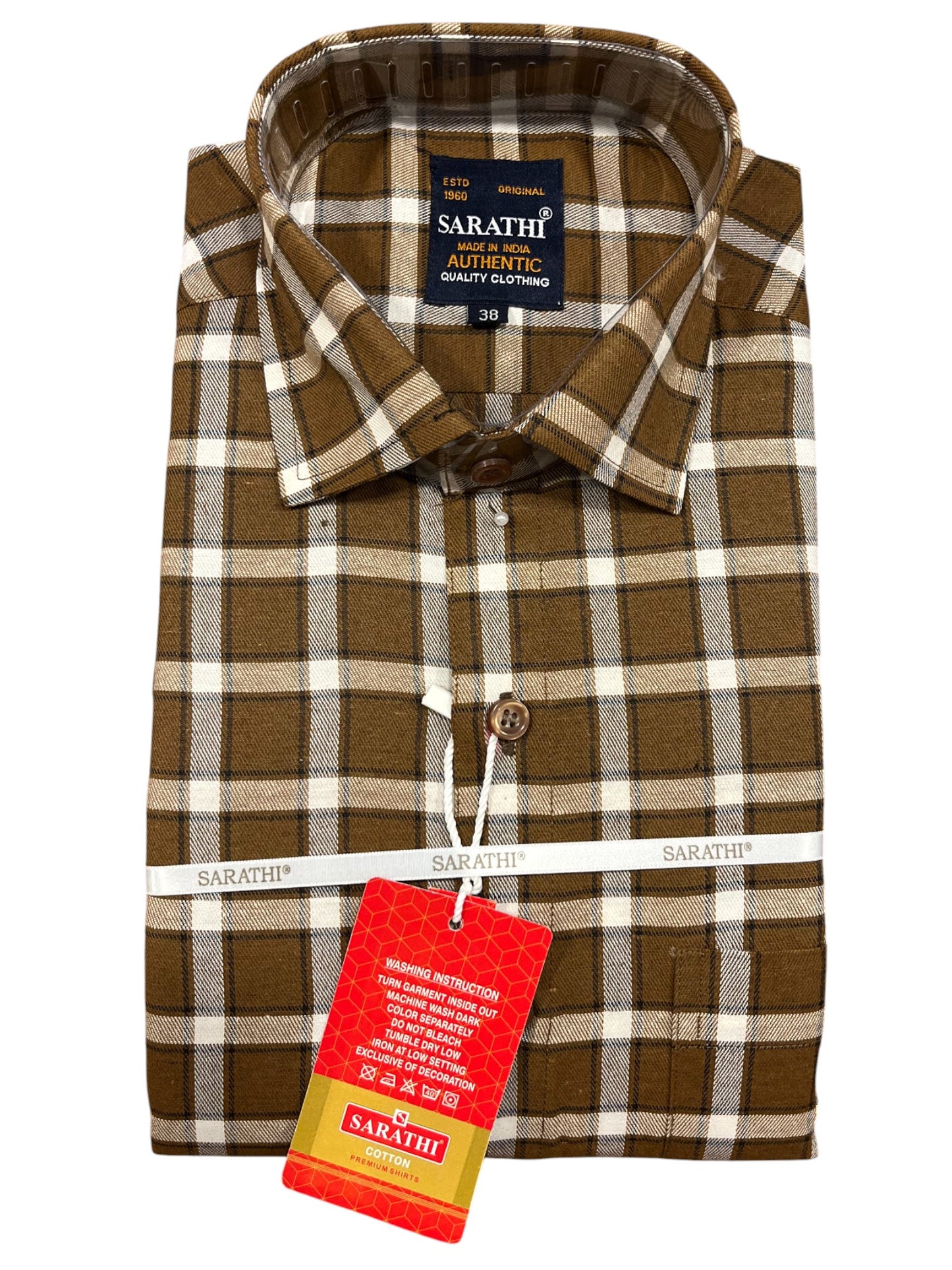 Southloom Pure Cotton Brown Cheack Shirt (38FS)