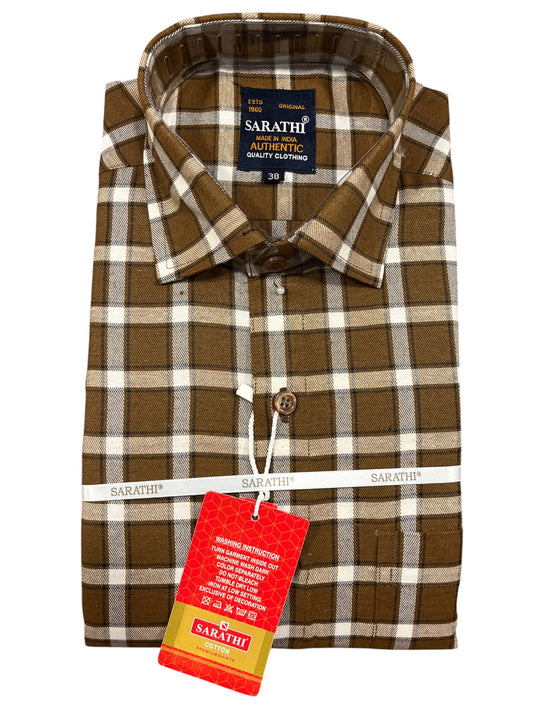 Southloom Pure Cotton Brown Cheack Shirt (38FS)