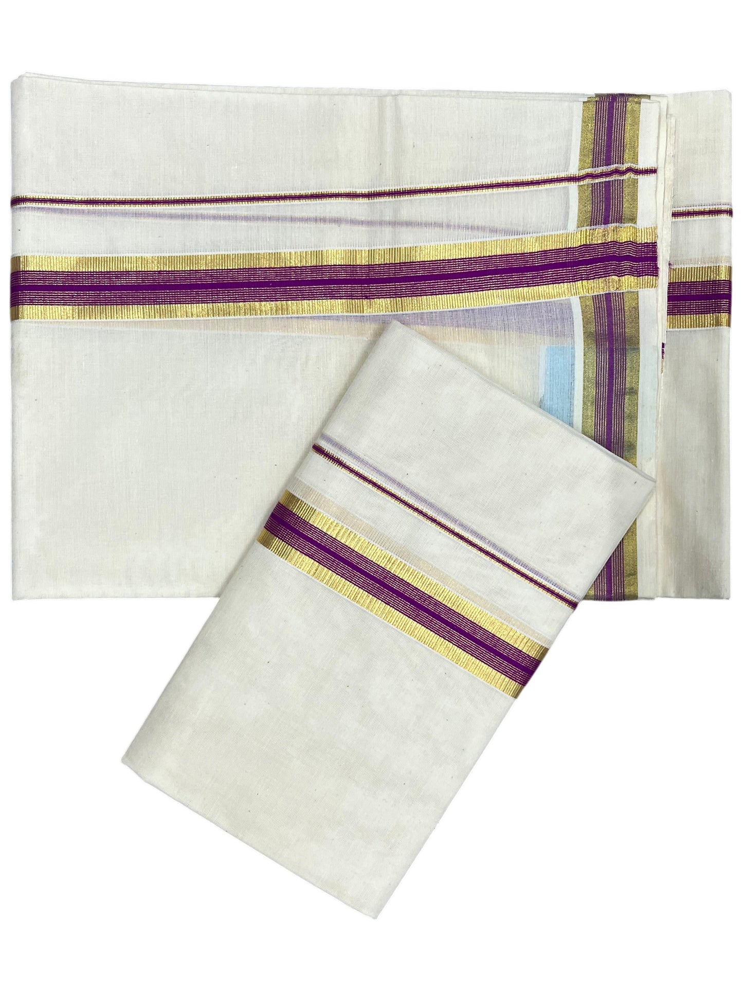 Southloom Pure Cotton Kerala Single Set Mundu (Mundum Neriyathum) with Magenta and Kasavu Border 2.80 Mtrs SLKK