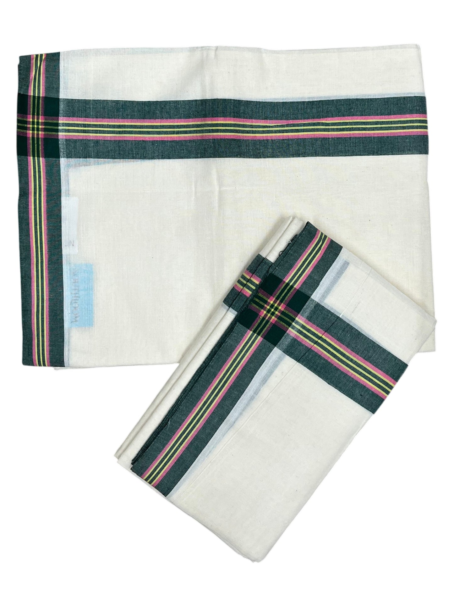 Southloom Pure Cotton Kerala Single Mulloth Set Mundu (Mundum Neriyathum) Green & Yellow Border in  2.80 Mtrs