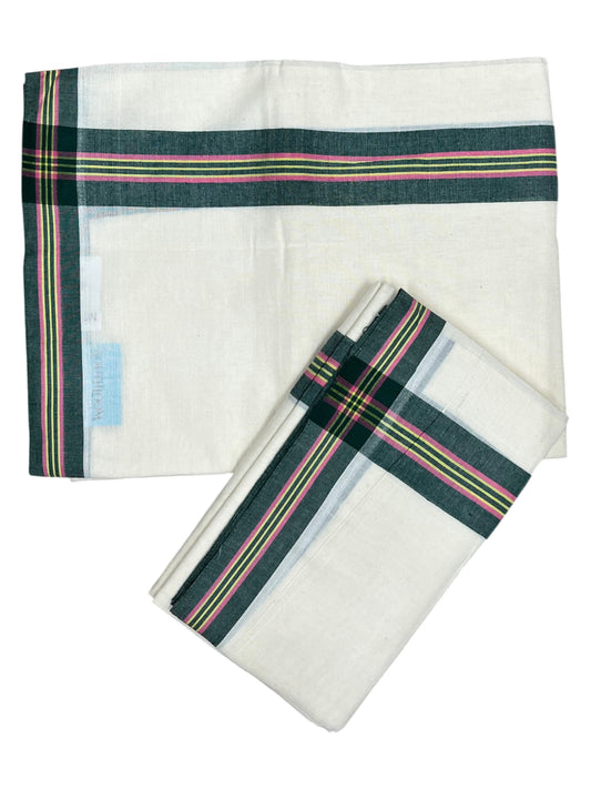 Southloom Pure Cotton Kerala Single Mulloth Set Mundu (Mundum Neriyathum) Green & Yellow Border in  2.80 Mtrs