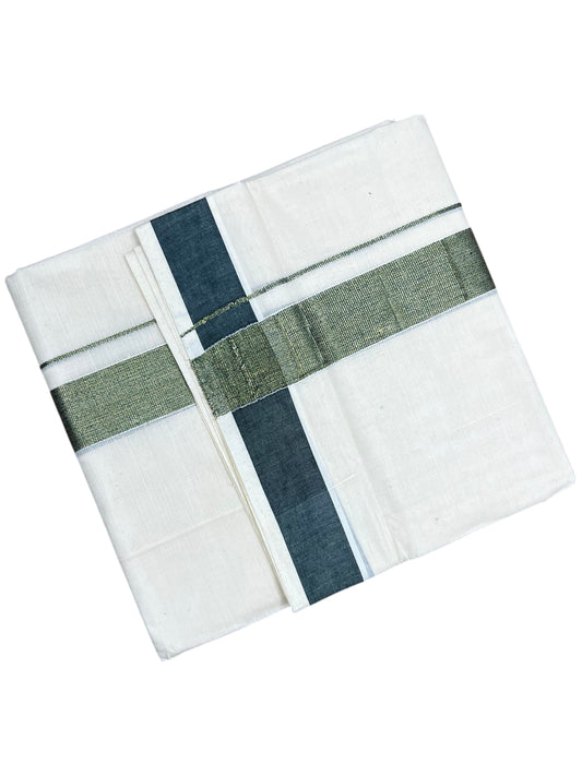 Southloom Kerala Pure Cotton Double Mundu with Green Border (South Indian Dhoti)