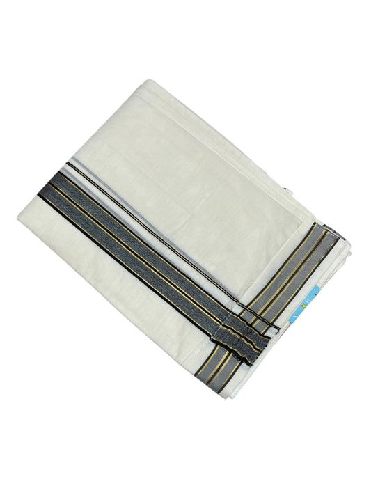 Southloom Kerala Cotton Velcro Double Mundu with Gray And Gold Kasavu Border (South Indian Kerala Dhoti)
