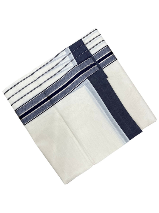 Southloom Pure Cotton Double Mundu with Silver Lines and Blue Border (South Indian Kerala Dhoti)