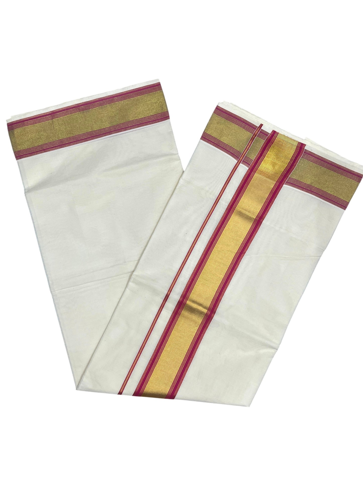 Southloom Kerala Cotton Kasavu Saree with Pink Border