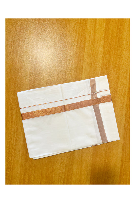 Pure White Cotton Double Mundu with Copper Border (South Indian Dhoti)