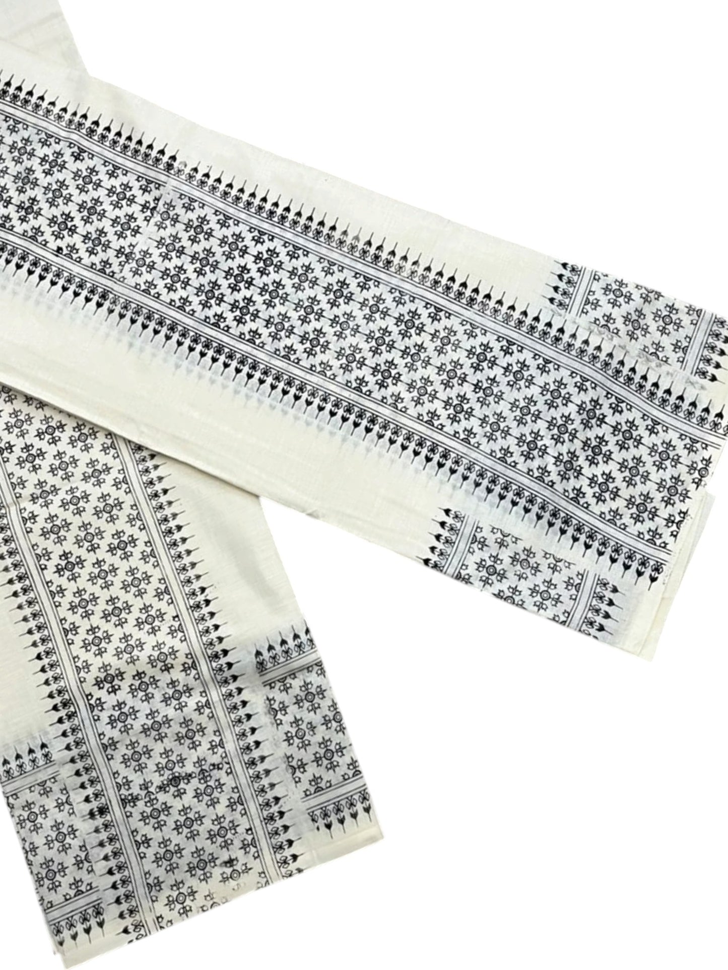 Southloom Kerala Cotton Set Mundu (Mundum Neriyathum) with Black Floral Prints on Border-2.80Mtrs SL625