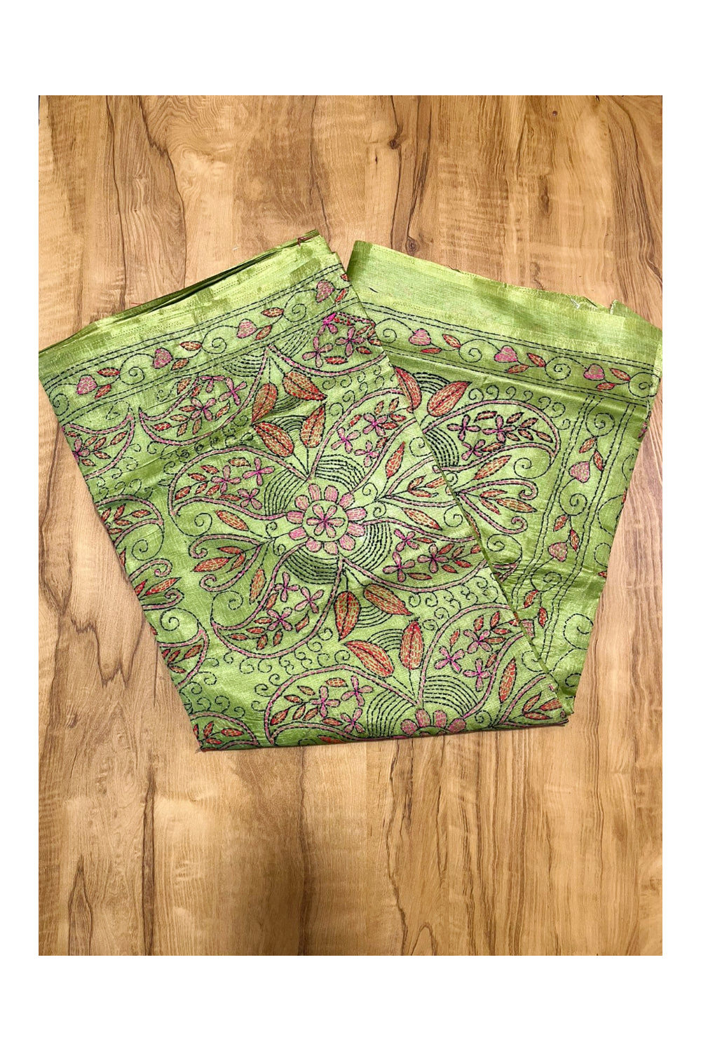 Southloom Kantha Thread Work Designer Green Saree