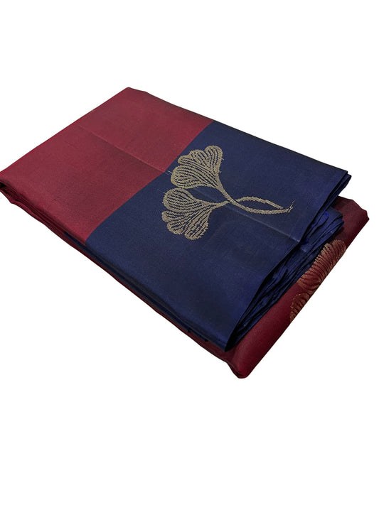 Southloom Pure Handloom Kanchipuram Silk Saree with Butta Work (Maroon & Blue)