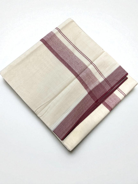 Southloom Pure Cotton Mundu with Maroon Lines and Maroon Border (South Indian Kerala Dhoti)
