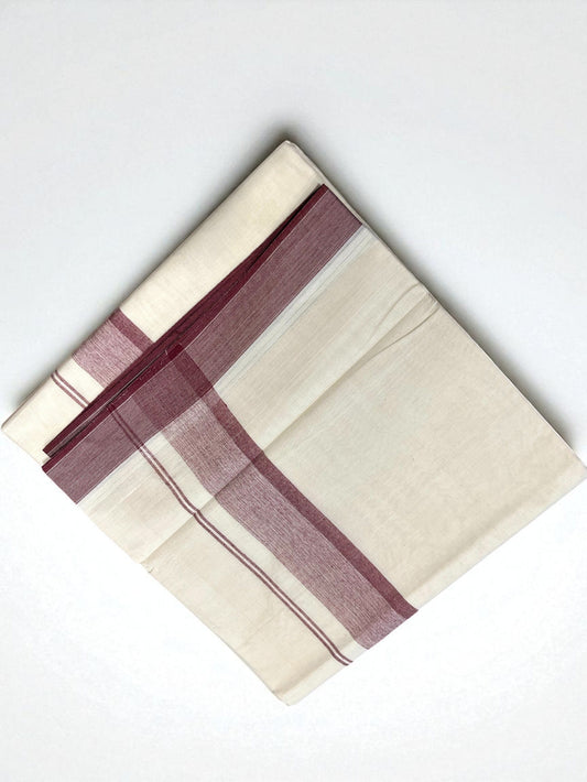 Southloom Pure Cotton Mundu with Maroon Lines and Maroon Border (South Indian Kerala Dhoti)