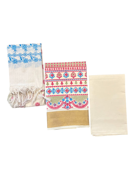 Southloom Pure Cotton Kerala Churidar Salwar Material with Hand Printed Designs (include Shawl / Dupatta)