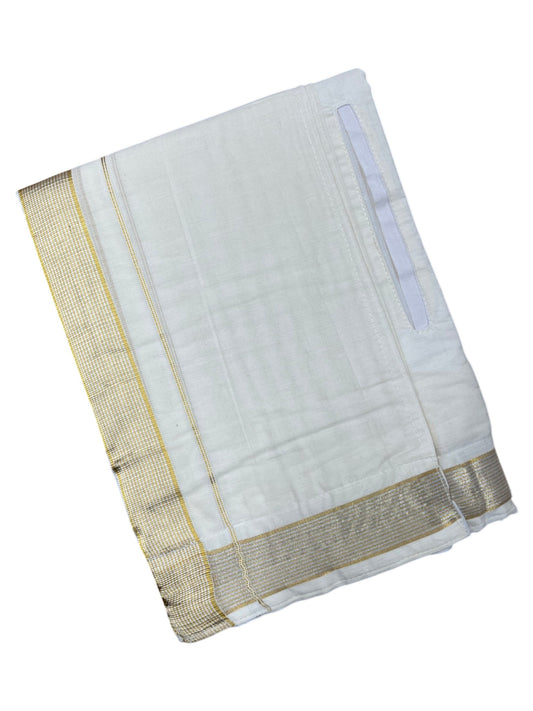 Southloom Kerala Cotton VELCRO Double  Mundu with Gold Kasavu Border (South Indian Kerala Dhoti)