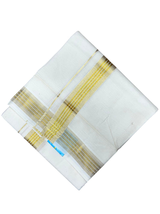 Southloom Kerala Pure Cotton Double Mundu with Gold Kasavu and Border (South Indian Dhoti)