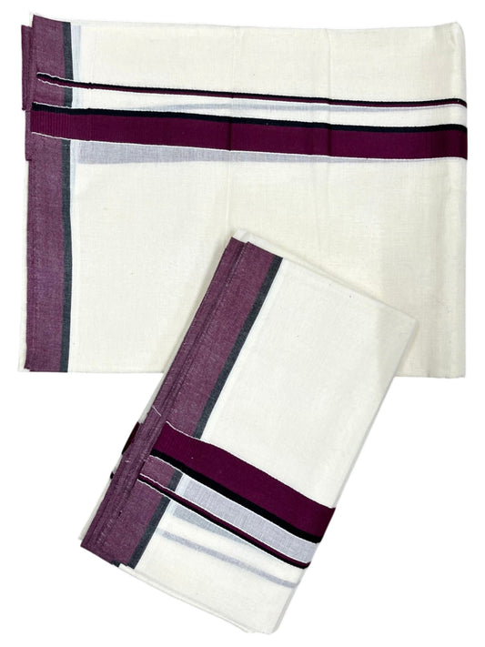 Southloom Pure Cotton Kerala Single Set Mundu (Mundum Neriyathum) with Purple & Black Border