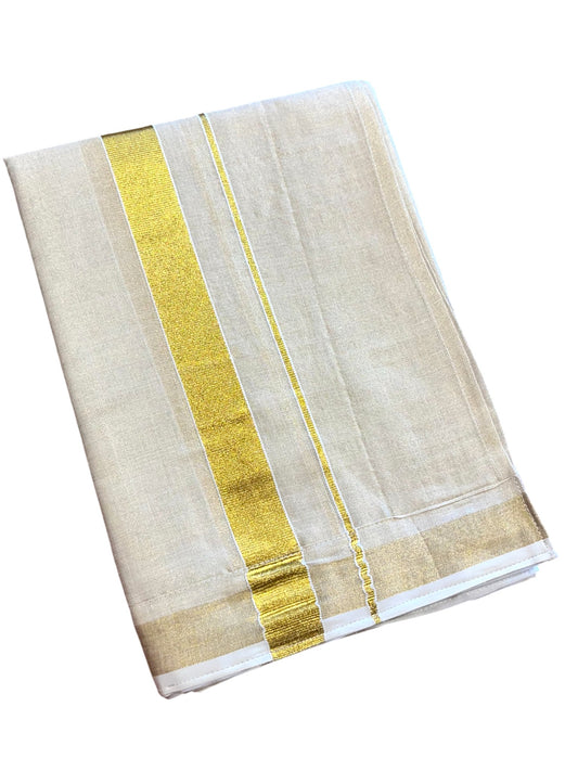 Southloom Kerala Tissue VELCRO Single Mundu with Gold Kasavu Border (South Indian Kerala Dhoti)
