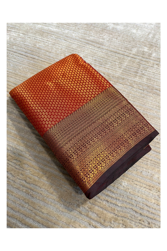 Southloom Banarasi Silk Brocade Bridal Saree WIth Woven Borders And Blouse Piece in Gold And Red