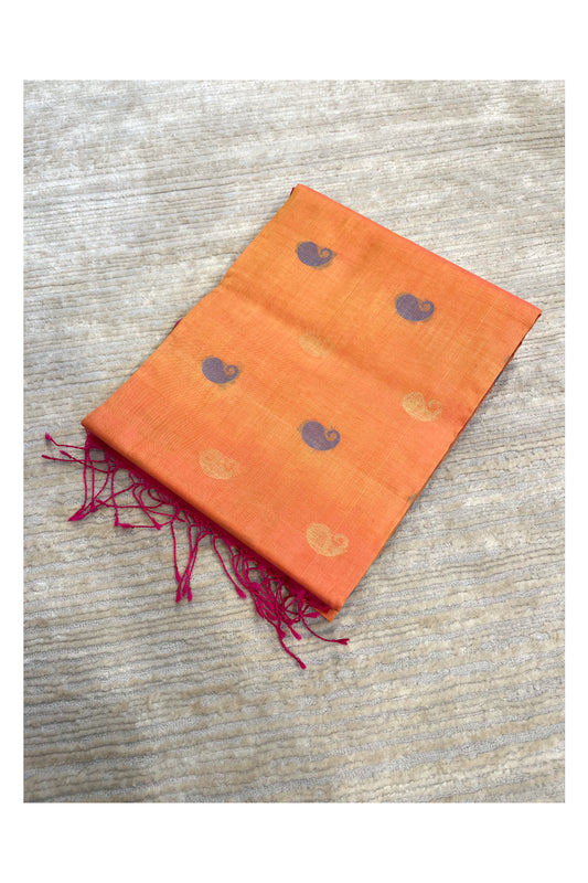 Southloom Pure Handloom Cotton Silk Saree With Handwoven Work Across Body and Blouse in Orange And Pink