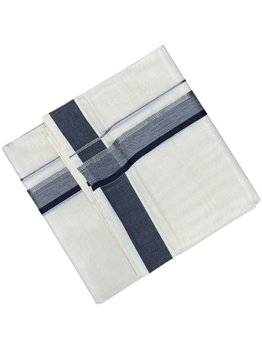 Southloom Pure Cotton Mundu with Silver Lines and Grey Border (South Indian Kerala Dhoti)