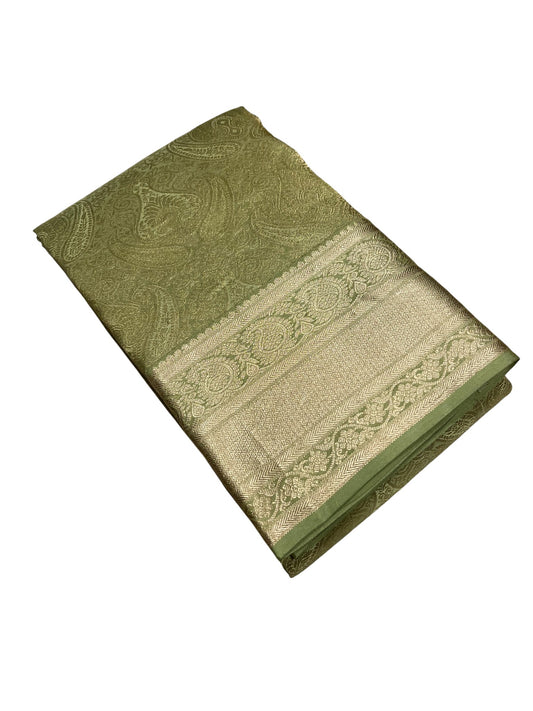 Southloom Pure Handloom Bridal Kanchipuram Silk Saree with Korvai Work (Green)