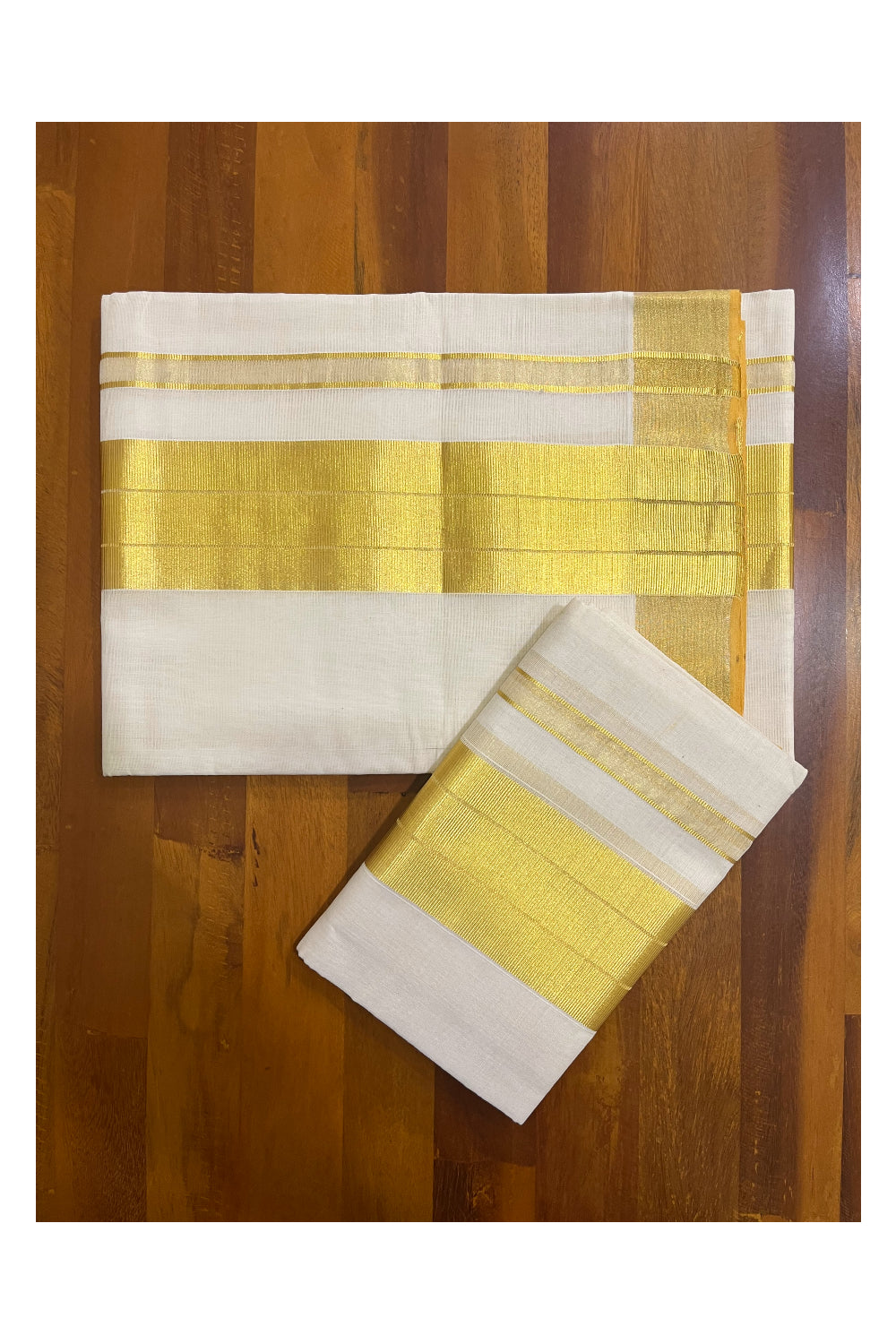 Southloom Premium Balaramapuram Unakkupaavu Handloom Cotton Wedding Set Mundu with Kasavu Lines Border