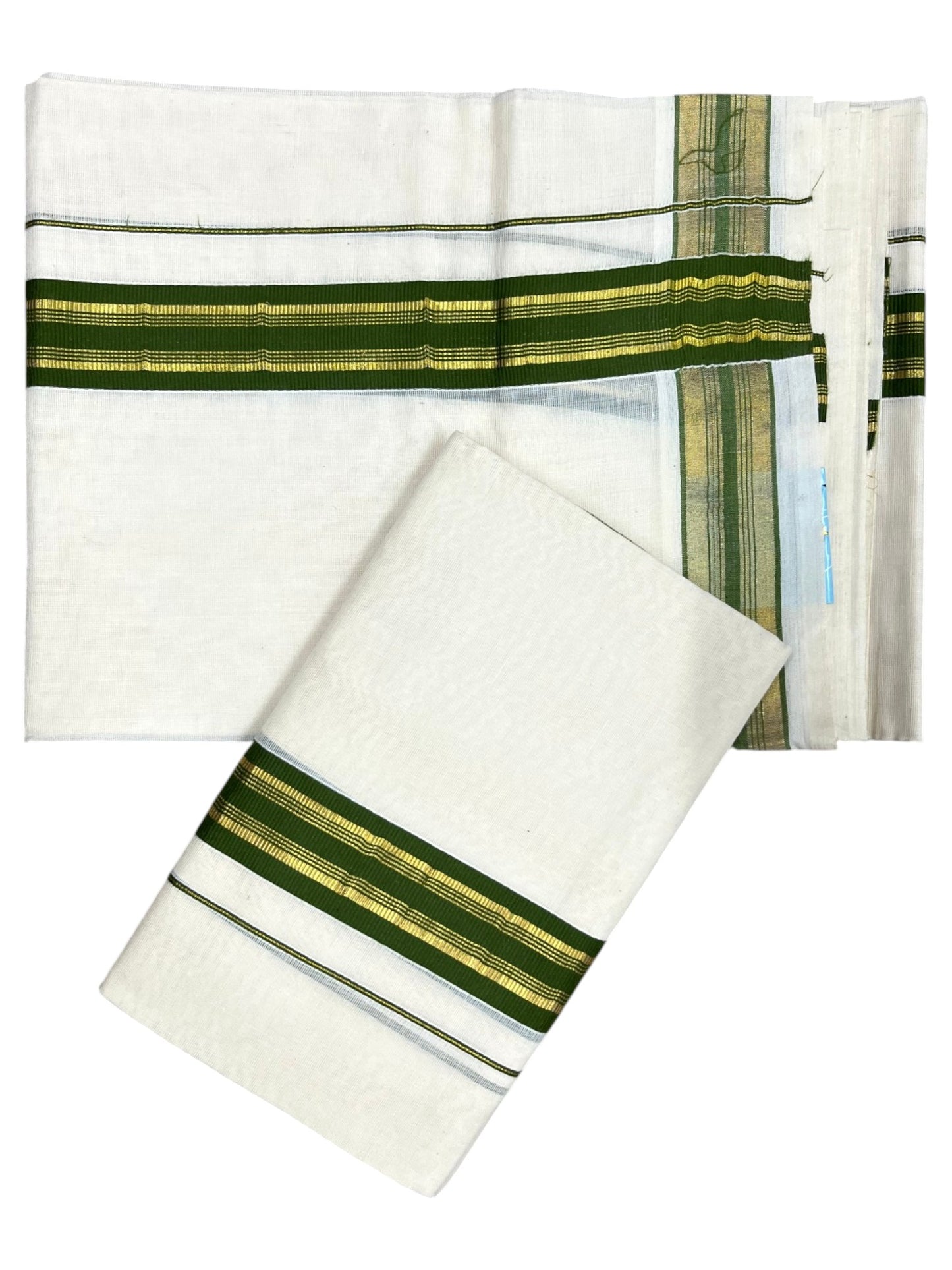 Southloom Kerala Cotton Single Set Mundu (Mundum Neriyathum) with Kasavu and  Olive Green Border in 2.80 Mtrs SLKK SL470