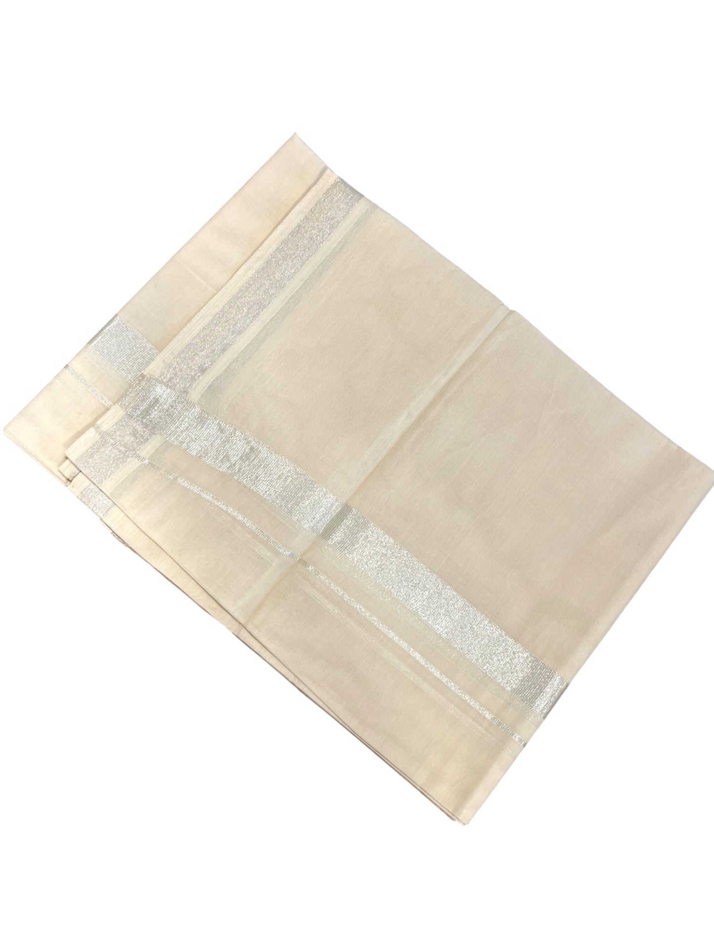 Kerala Cotton Double Mundu with Silver Border  (South Indian Dhoti)