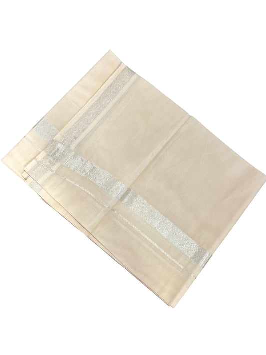 Kerala Cotton Double Mundu with Silver Border (South Indian Dhoti)