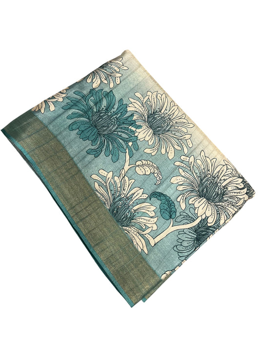 Southloom Saree with Floral Works Across Body in Blue