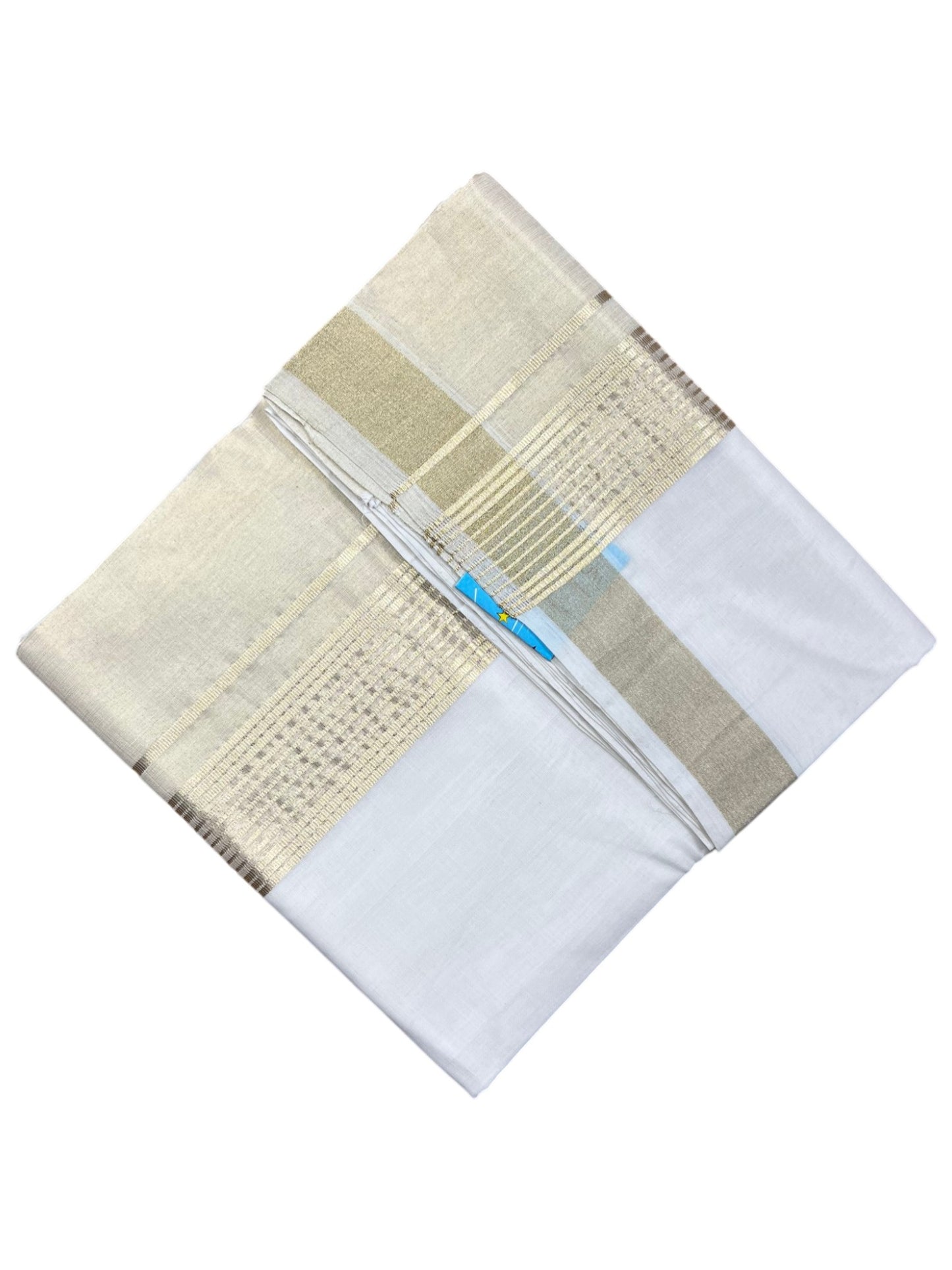 Southloom Premium Handloom Cotton Double Mundu with Gold Kasavu Border