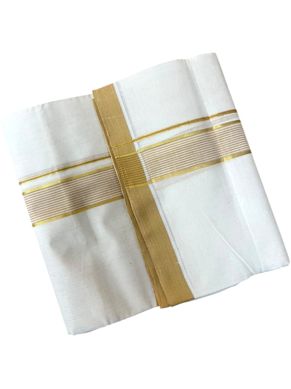 Southloom Balaramapuram Unakkupaavu Premium Handloom Cotton Double Mundu with Gold Kasavu and Mustard Yellow Border