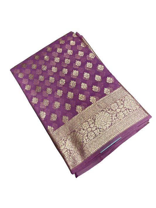 Southloom Cotton Banarasi Silk Saree with Woven Work on Body and Borders (Lavender)
