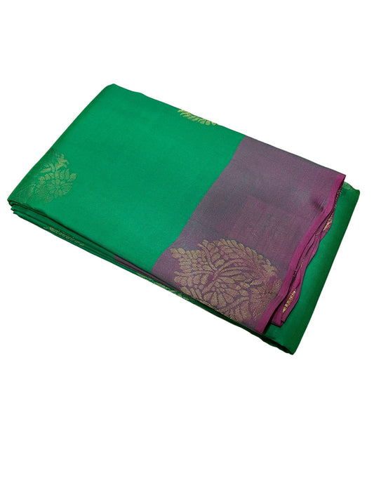 Southloom Pure Handloom Kanchipuram Silk Saree with Butta Work (Green & Magenta)