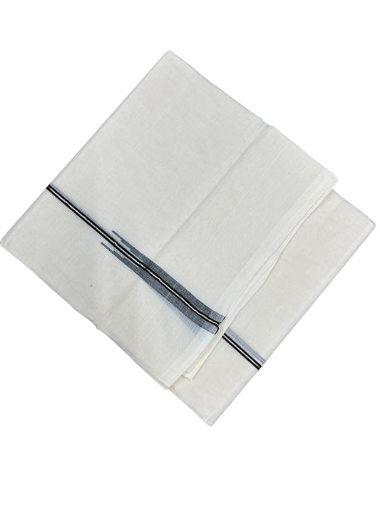 Kerala Pure Cotton Double Mundu with Black And Silver Chutti Kara (South Indian Kerala Dhoti)