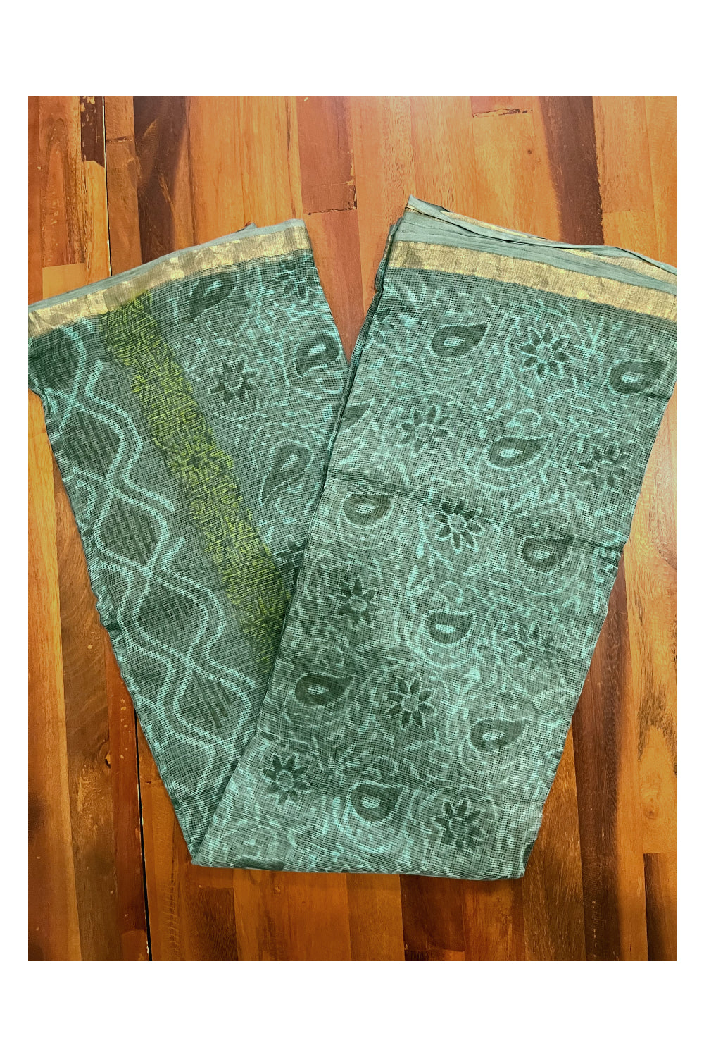 Southloom Kota Fabric Floral Printed Green Saree