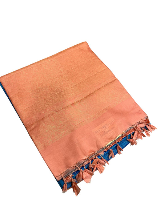Southloom Pure Handloom Kanchipuram Silk Saree with Korvai Work (Peach & Blue)