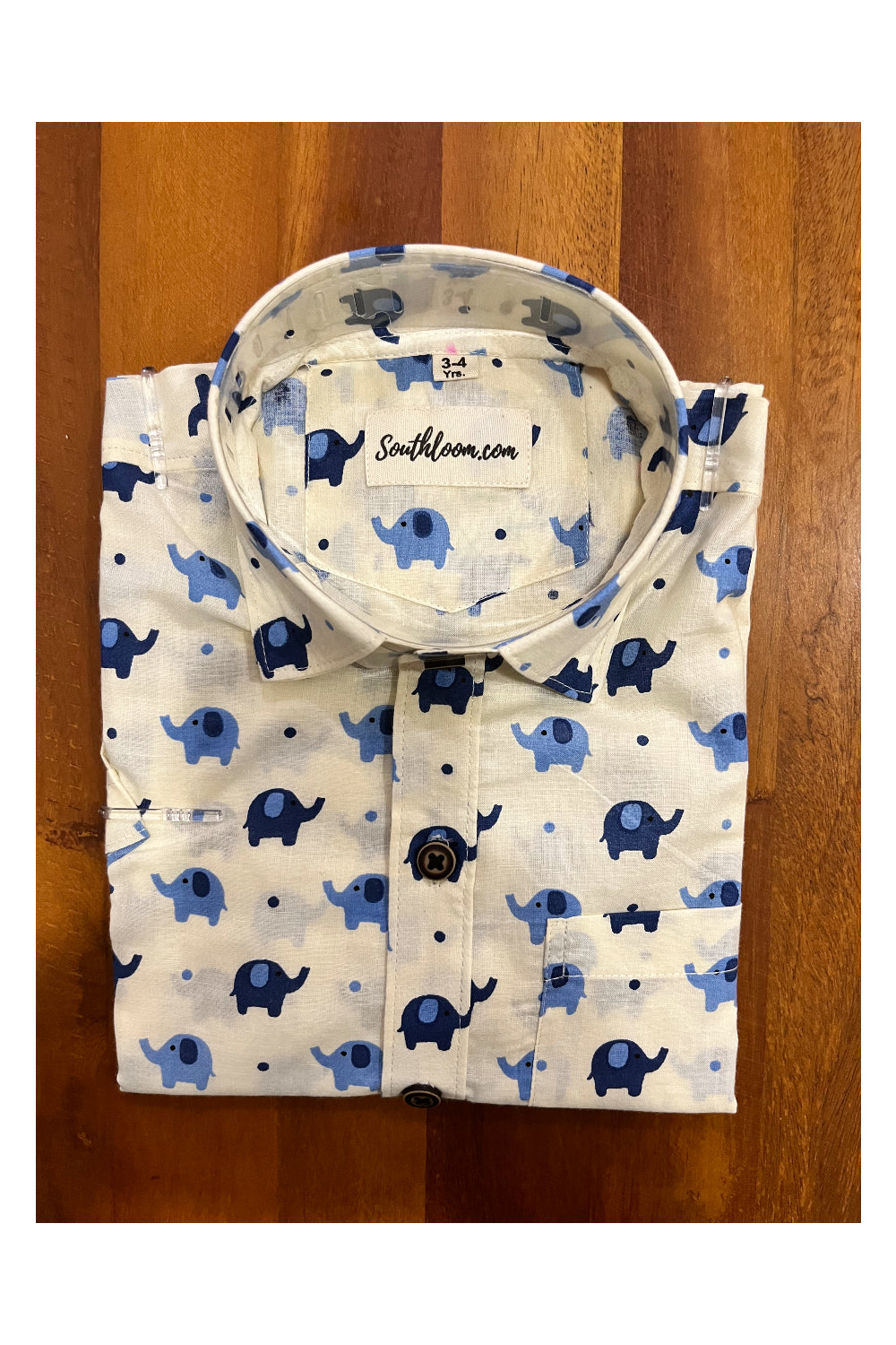 Southloom Jaipur Cotton Blue Elephant Hand Block Printed Shirt For Kids (Half Sleeves)