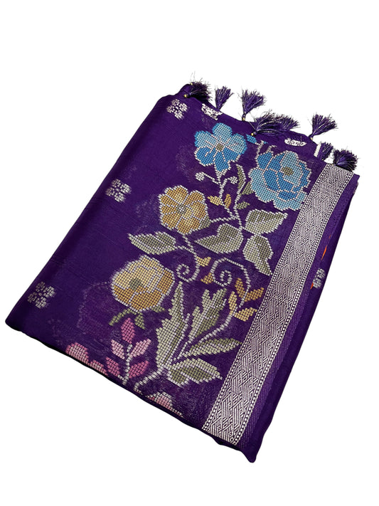 Southloom Banarasi Silk Saree with Woven Work on Body and Borders (Violet & Brick Red)