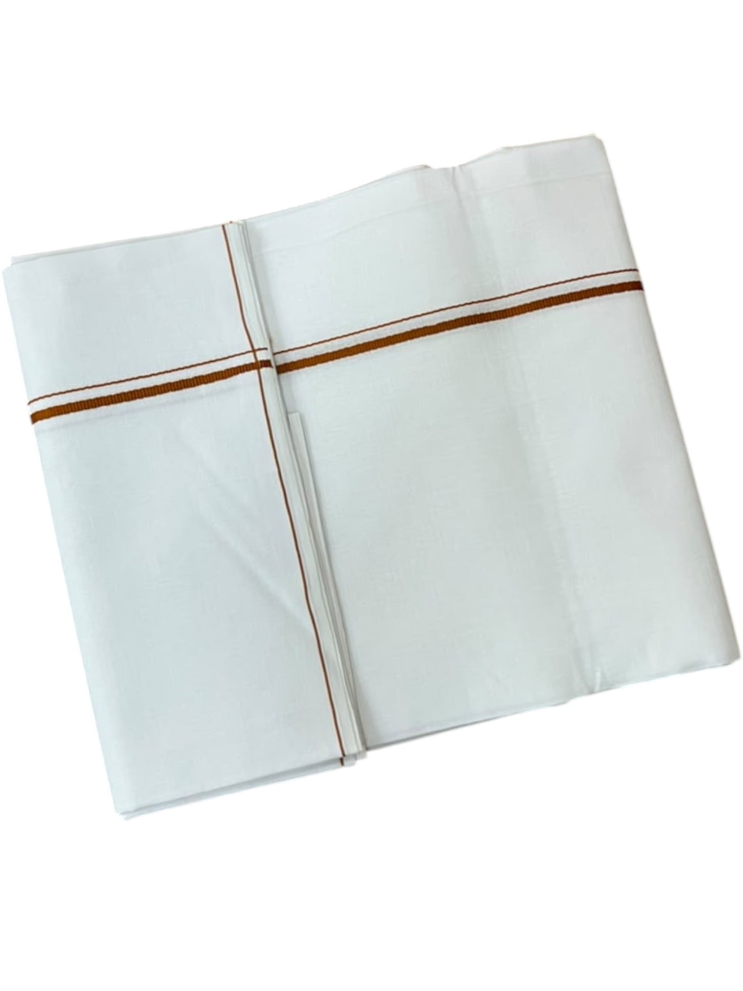 Southloom Pure White Cotton Single Mundu with Brown Border (South Indian Kerala Dhoti)