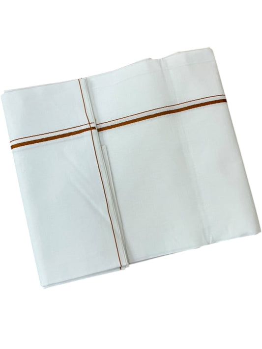 Southloom Pure White Cotton Single Mundu with Brown Border (South Indian Kerala Dhoti)